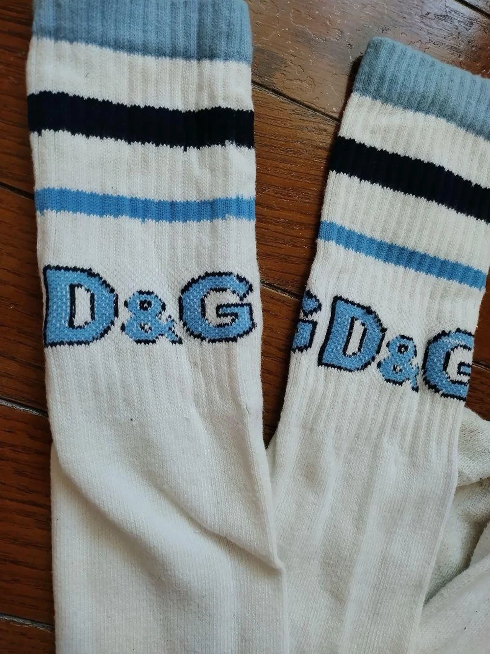 Dolce & Gabbana D&G blue and white thigh high socks